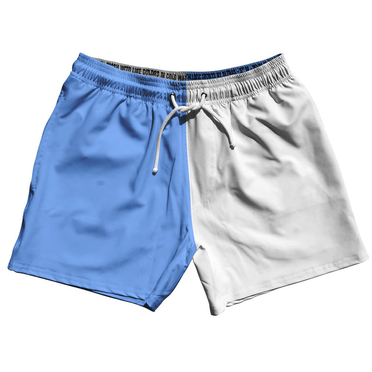 Blue Carolina And White Quad Color 5" Swim Shorts Made In USA - Blue Carolina And White