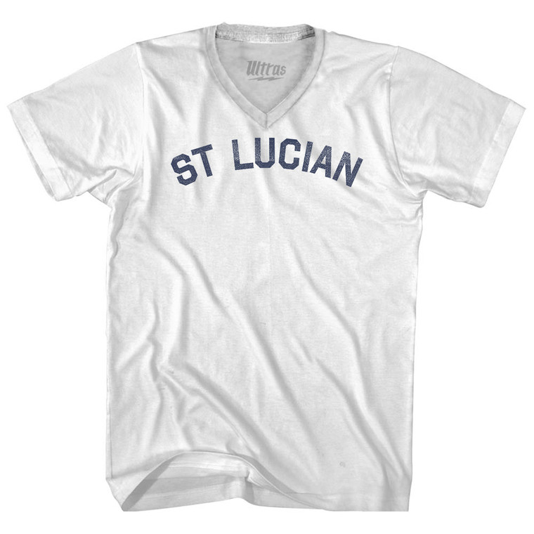 St Lucian Adult Tri-Blend V-neck T-shirt - White