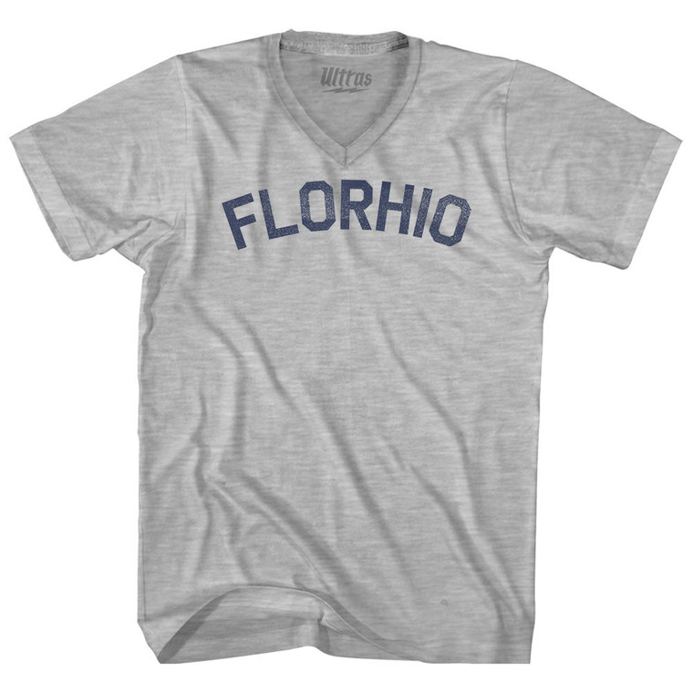 Florhio Florida And Ohio Merger Adult Cotton V-neck T-shirt - Grey Heather
