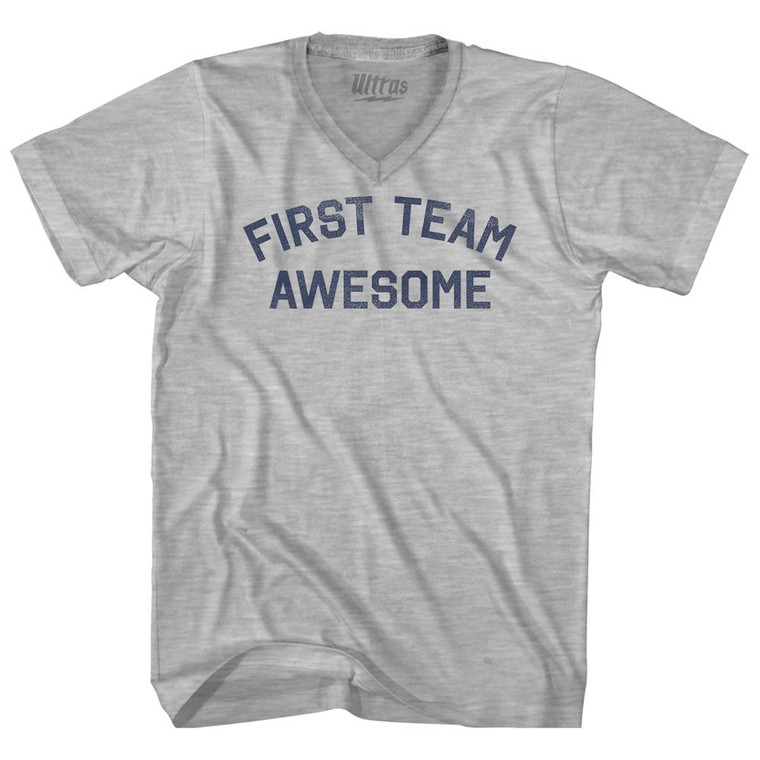 First Team Awesome Adult Cotton V-neck T-shirt - Grey Heather