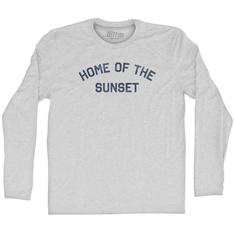 Home Of The Sunset Adult Cotton Long Sleeve T-shirt - Grey Heather