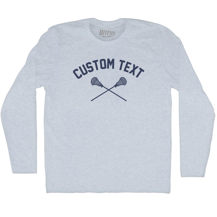 Custom Text Crossed Lacrosse Sticks Adult Tri-Blend Long Sleeve T-shirt - Athletic White Custom Text Crossed Lacrosse Sticks Adult Tri-Blend Long Sleeve T-shirt - Athletic White