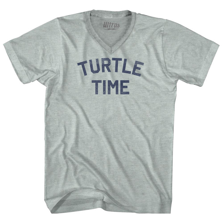 Turtle Time Adult Tri-Blend V-neck T-shirt - Athletic Cool Grey