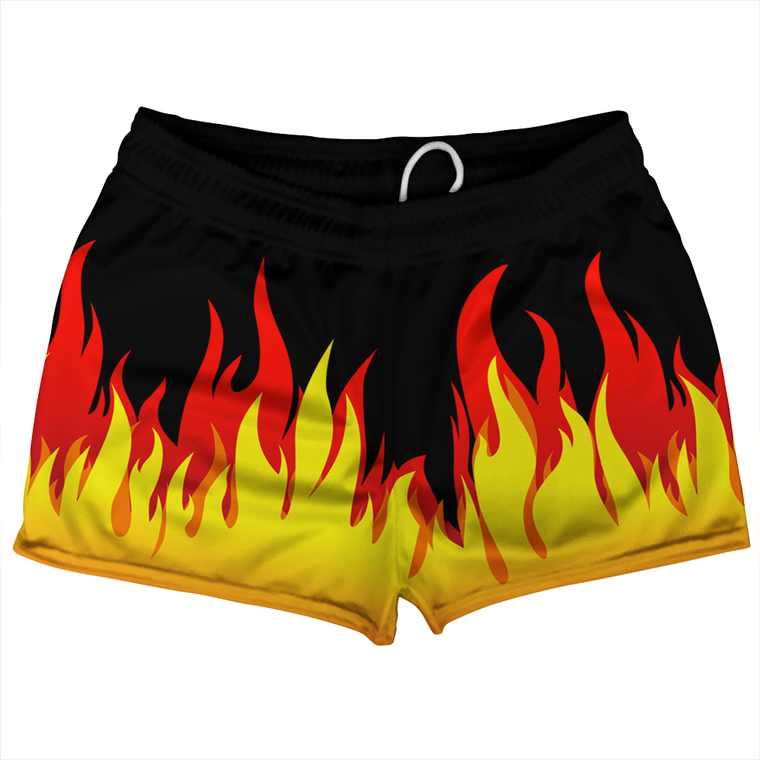 Flame Pattern Shorty Short Gym Shorts 2.5" Inseam Made In USA - Yellow Black