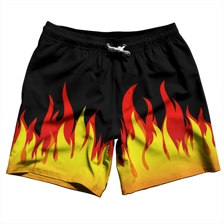 Flame Pattern Swim Shorts 7" Made in USA - Yellow Black