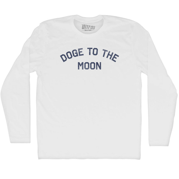 Doge To The Moon Adult Cotton Long Sleeve T-shirt - White