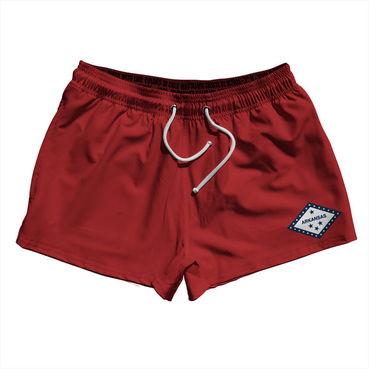 Arkansas US State Flag 2.5" Swim Shorts Made in USA - Red