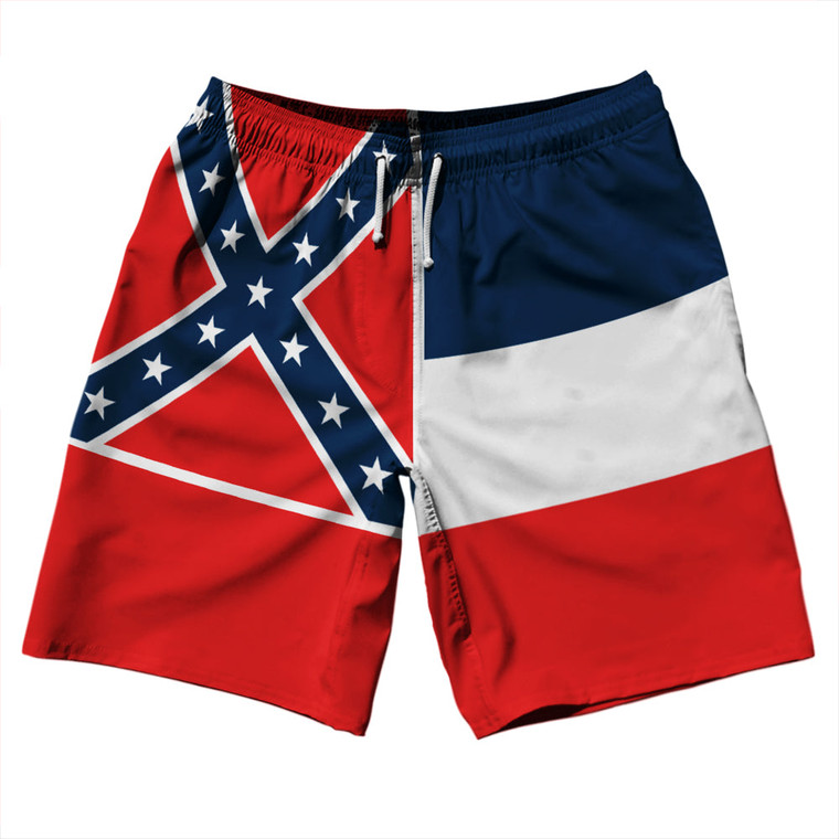 Mississippi US State Flag 10" Swim Shorts Made in USA - Red White