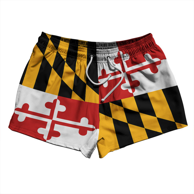 Maryland US State Flag 2.5" Swim Shorts Made in USA - Red White Yellow