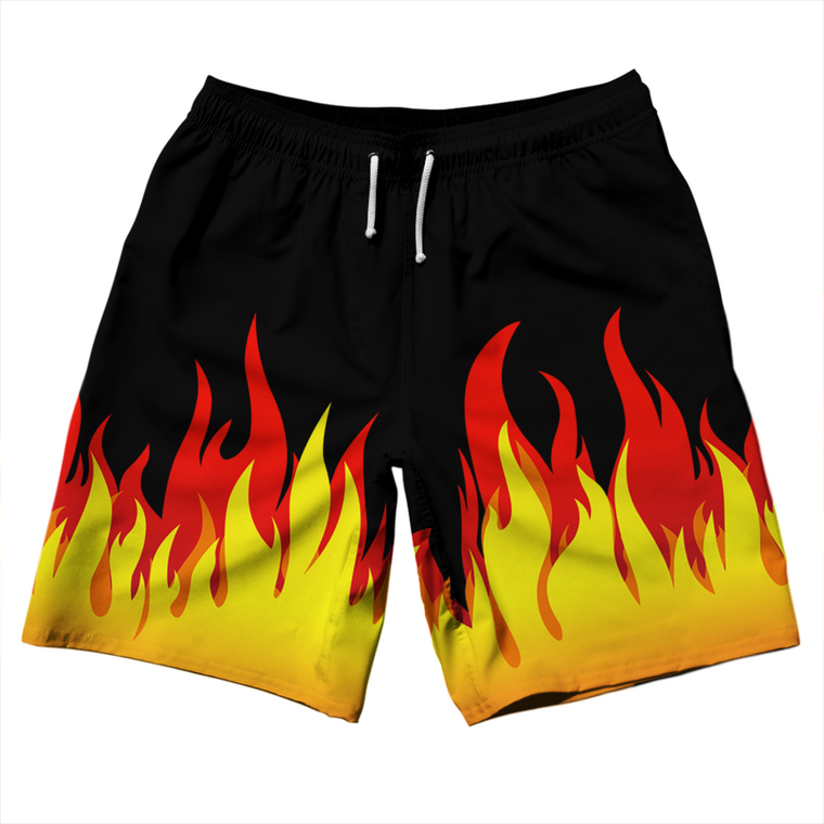 Flame Pattern 10" Swim Shorts Made in USA - Yellow Black