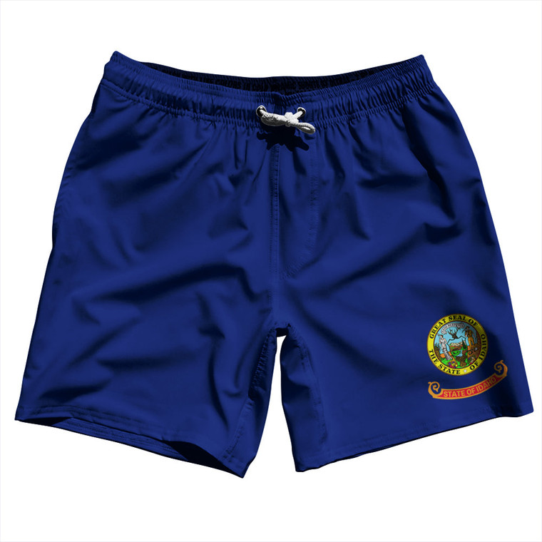 Idaho US State Flag Swim Shorts 7" Made in USA - Blue