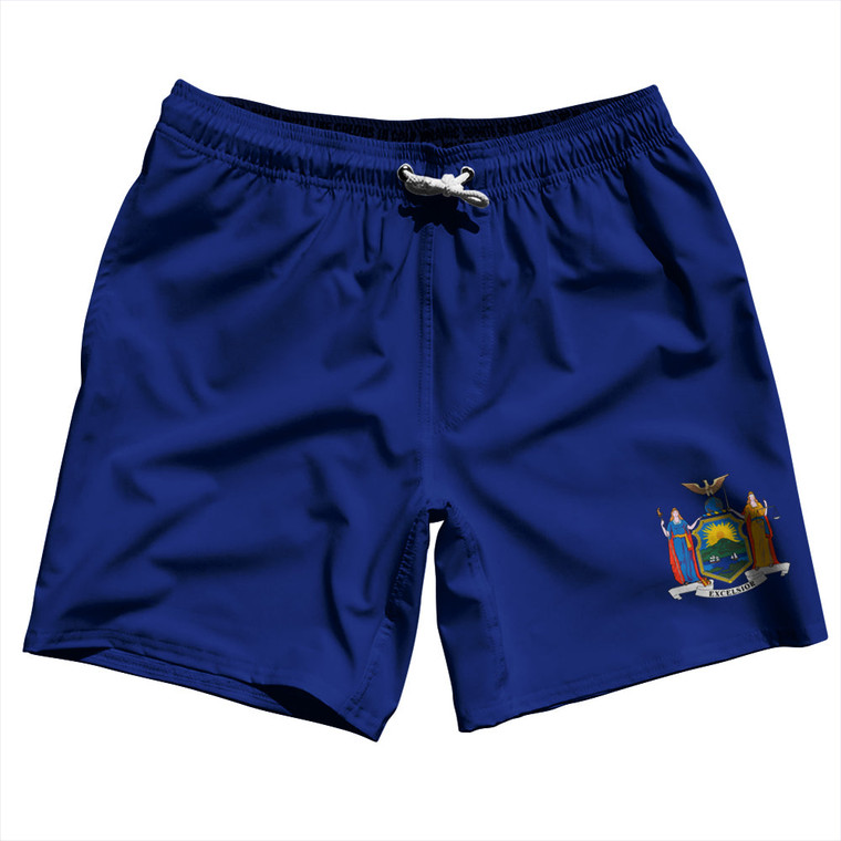 New York US State Flag Swim Shorts 7" Made in USA - Blue