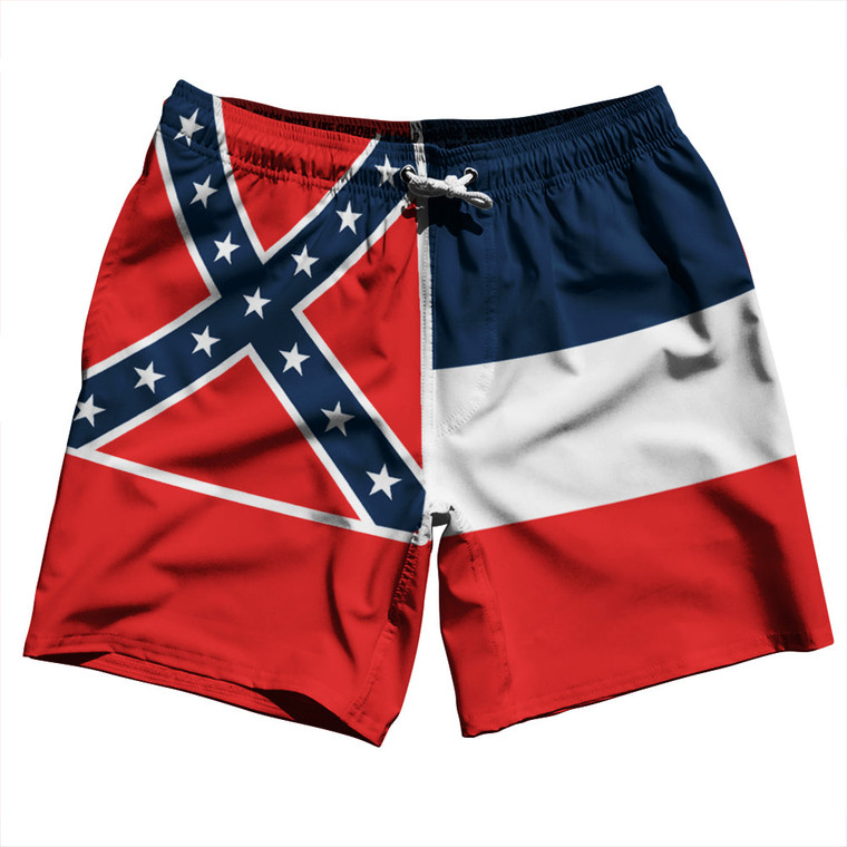 Mississippi US State Flag Swim Shorts 7" Made in USA - Red White