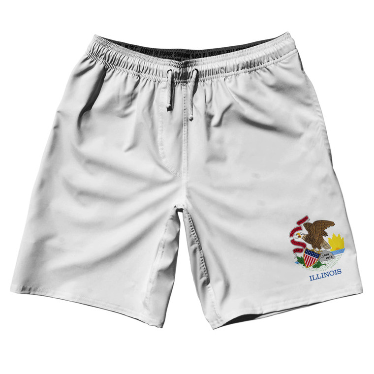 Illinois US State Flag 10" Swim Shorts Made in USA - White