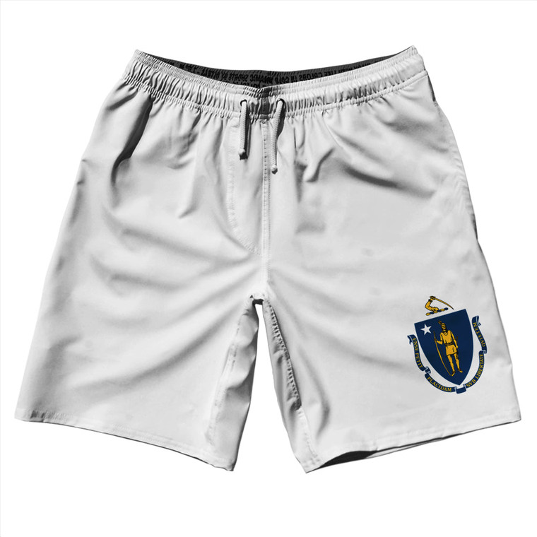 Massachusetts US State Flag 10" Swim Shorts Made in USA - White