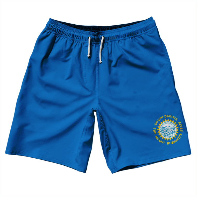 South Dakota US State Flag 10" Swim Shorts Made in USA - Blue