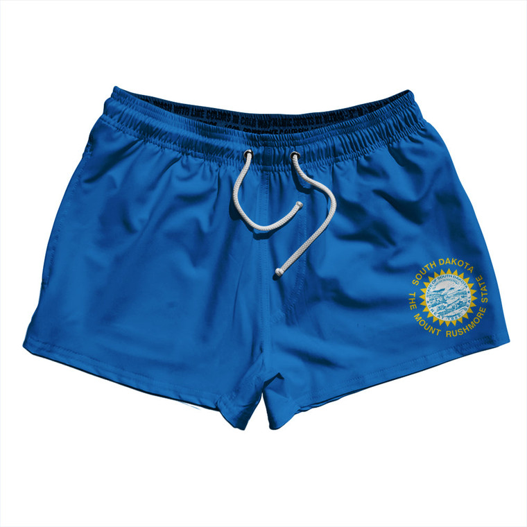 South Dakota US State Flag 2.5" Swim Shorts Made in USA - Blue