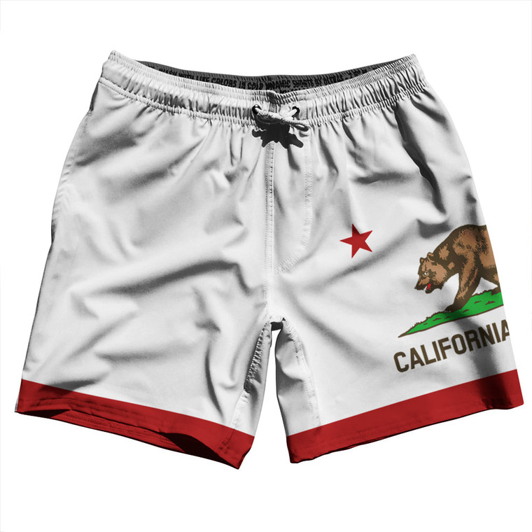 California US State Flag Swim Shorts 7" Made in USA - White