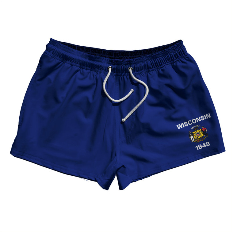 Wisconsin US State Flag 2.5" Swim Shorts Made in USA - Blue