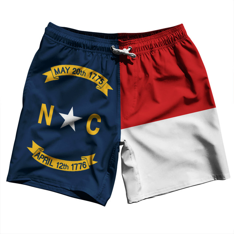 North Carolina US State Flag Swim Shorts 7" Made in USA - Red White