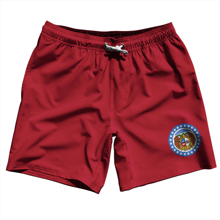Missouri US State Flag Swim Shorts 7" Made in USA - Red