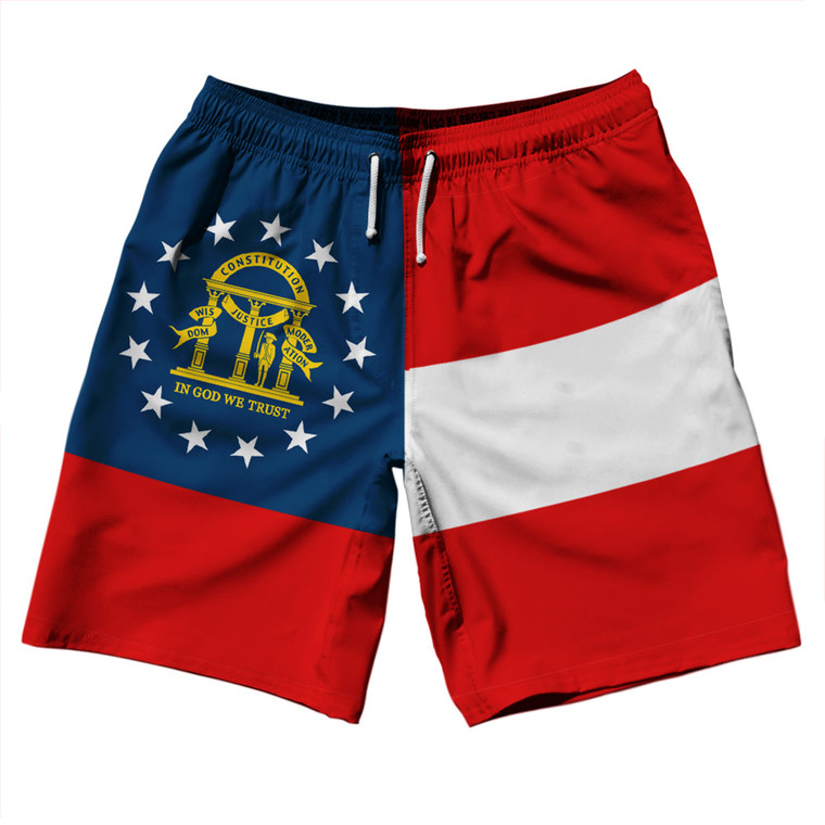 Georgia US State Flag 10" Swim Shorts Made in USA - Red White