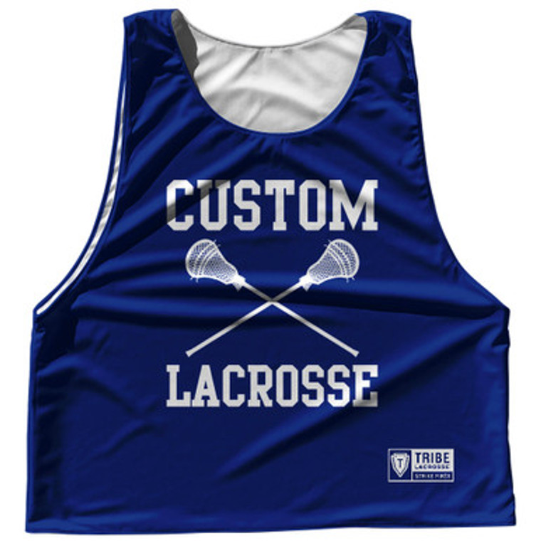 Custom Lacrosse Blue Royal and White Reversible Lacrosse Pinnie