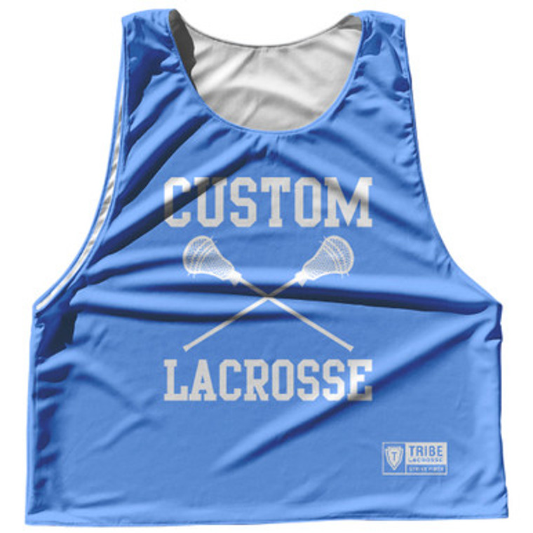 Custom Lacrosse Blue Carolina and White Reversible Lacrosse Pinnie