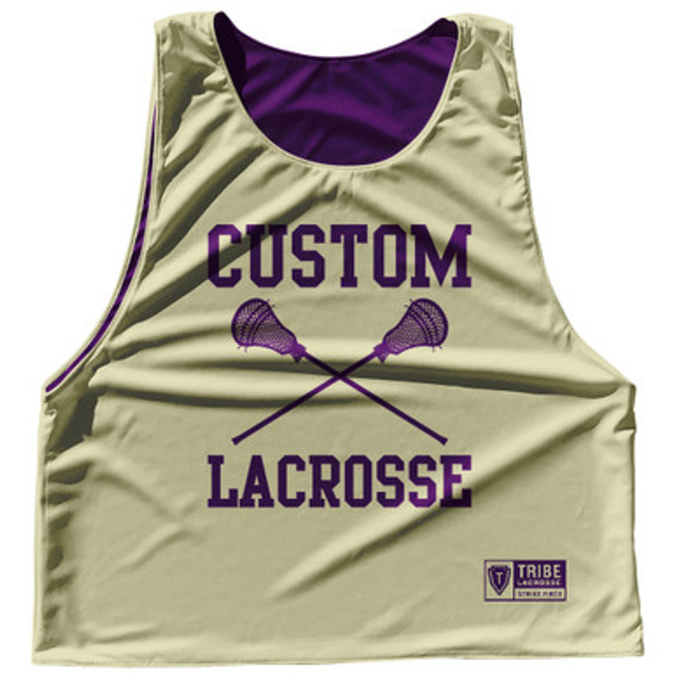 Custom Lacrosse Purple Medium and Vegas Gold Reversible Lacrosse Pinnie