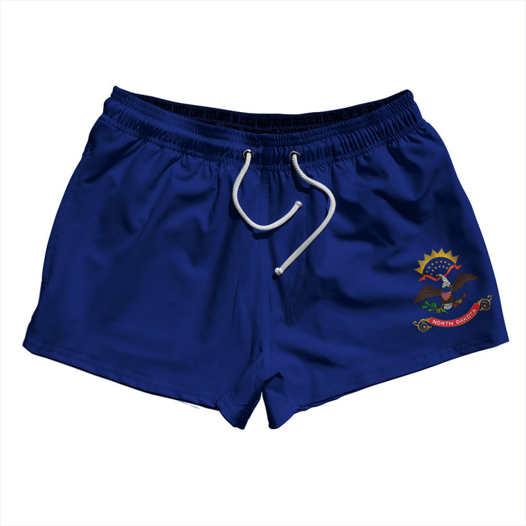 North Dakota US State Flag 2.5" Swim Shorts Made in USA - Blue