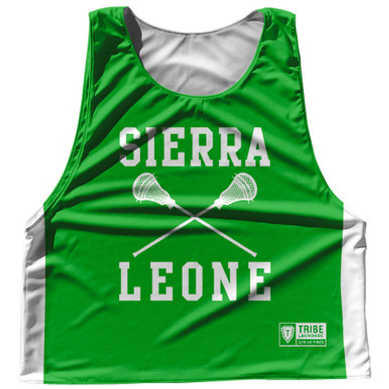 Sierra Leone Country Nations Crossed Sticks Reversible Lacrosse Pinnie Made In USA - Green & White