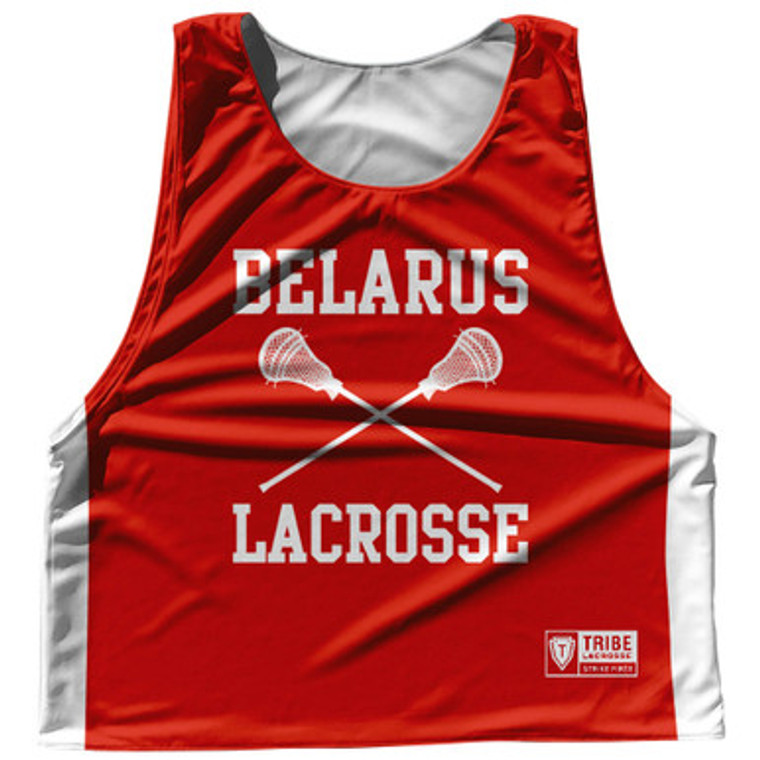 Belarus Country Nations Crossed Sticks Reversible Lacrosse Pinnie Made In USA - Red & White