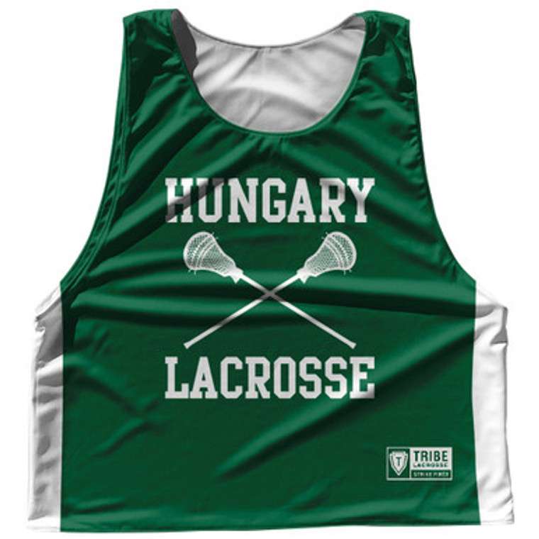 Hungary Country Nations Crossed Sticks Reversible Lacrosse Pinnie Made In USA - Green & White