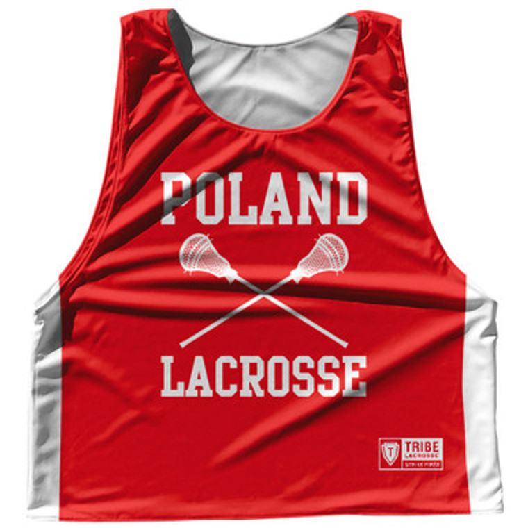 Poland Country Nations Crossed Sticks Reversible Lacrosse Pinnie Made In USA - Red & White