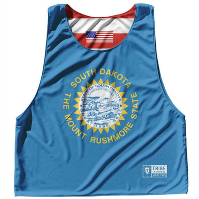 South Dakota State Flag and American Flag Reversible Lacrosse Pinnie Made In USA - Sky Blue