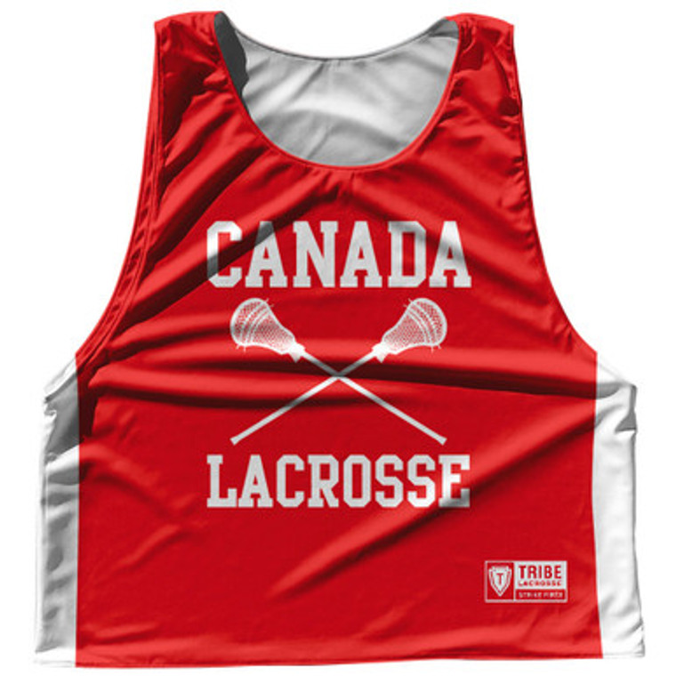 Canada Country Nations Crossed Sticks Reversible Lacrosse Pinnie Made In USA - Red & White