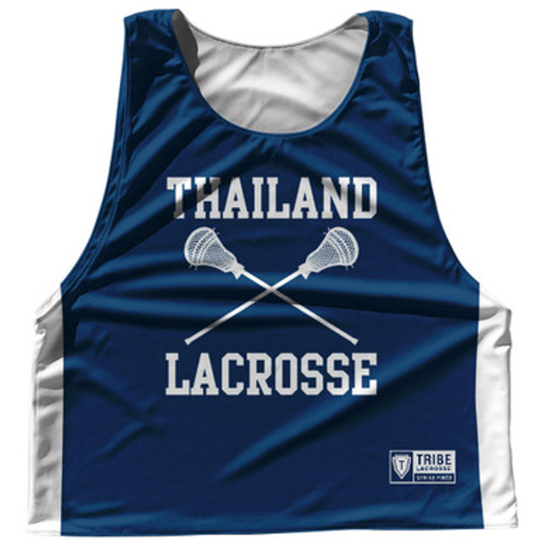 Thailand Country Nations Crossed Sticks Reversible Lacrosse Pinnie Made In USA - Navy & White