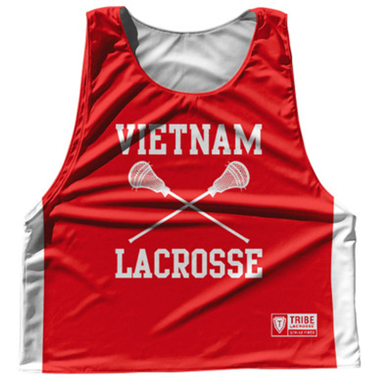 Vietnam Country Nations Crossed Sticks Reversible Lacrosse Pinnie Made In USA - Red & White
