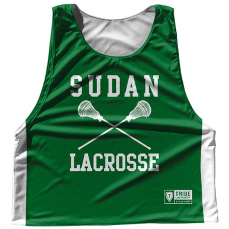 Sudan Country Nations Crossed Sticks Reversible Lacrosse Pinnie Made In USA - Green & White