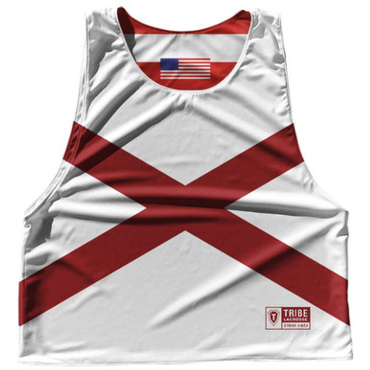 Alabama State Flag and American Flag Reversible Lacrosse Pinnie Made In USA - White & Red