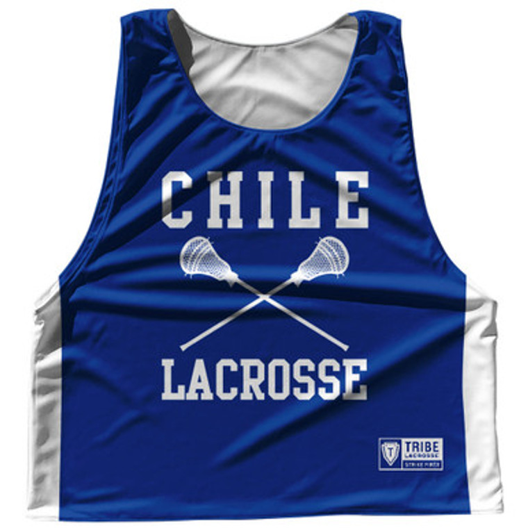 Chile Country Nations Crossed Sticks Reversible Lacrosse Pinnie Made In USA - Royal & White