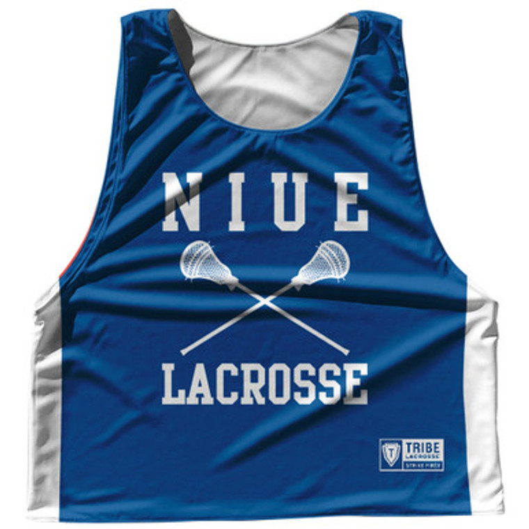Niue Country Nations Crossed Sticks Reversible Lacrosse Pinnie Made In USA - Navy & White