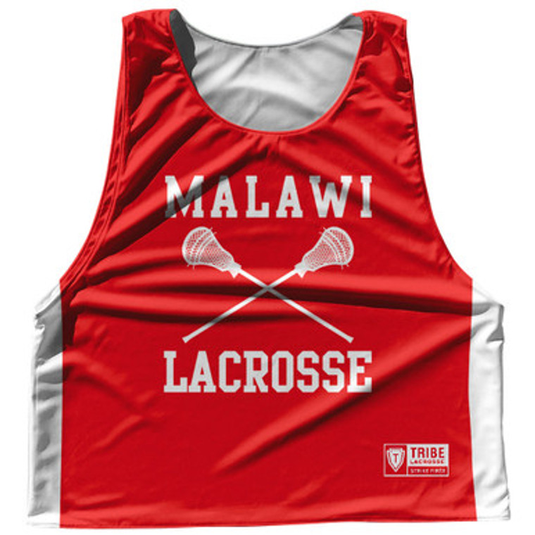 Malawi Country Nations Crossed Sticks Reversible Lacrosse Pinnie Made In USA - Red & White
