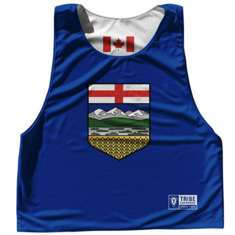 Alberta Province Flag and Canada Flag Reversible Lacrosse Pinnie Made In USA - White Blue