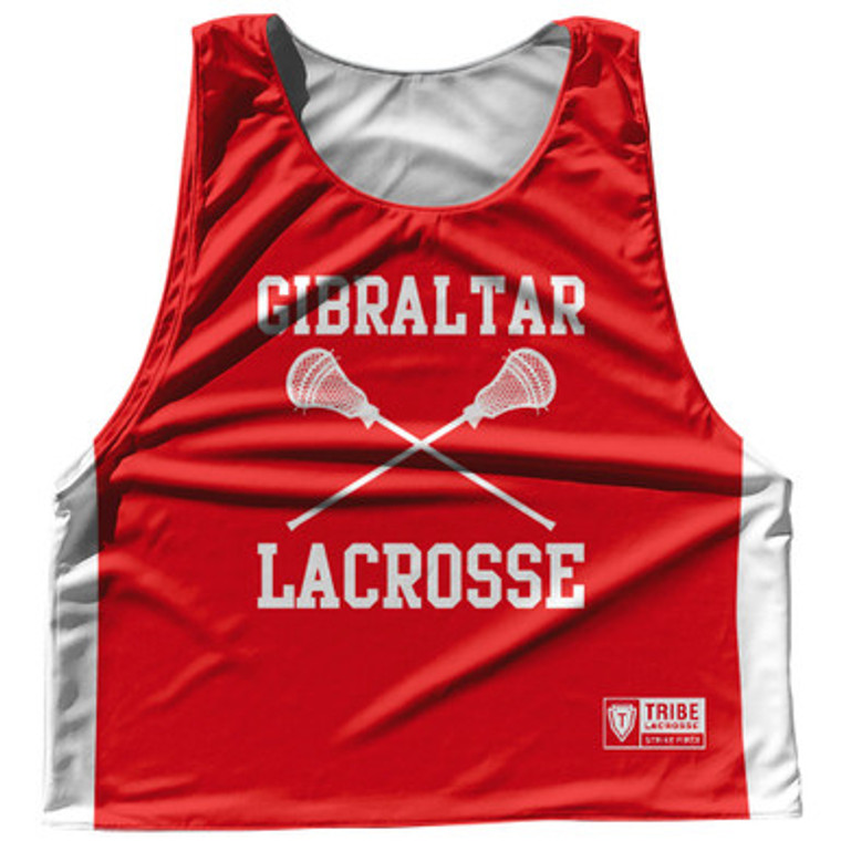 Gibraltar Country Nations Crossed Sticks Reversible Lacrosse Pinnie Made In USA - Red & White