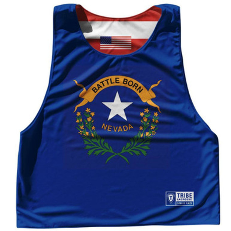 Nevada State Flag and American Flag Reversible Lacrosse Pinnie Made In USA - Royal Blue
