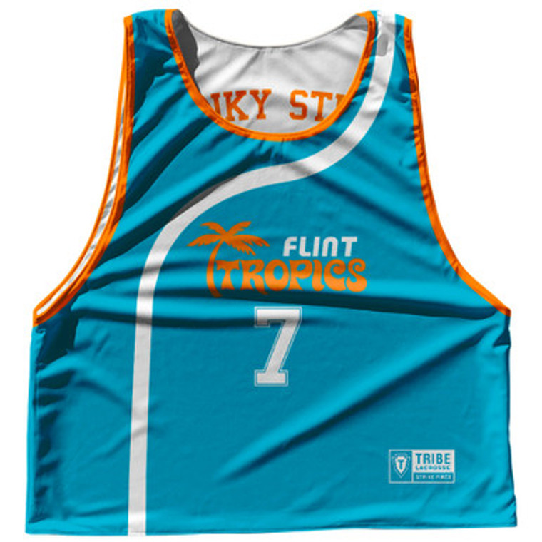 Flint Tropics Funky Stuff 7 Blue Side Reversible Lacrosse Pinnie Made In USA - Blue