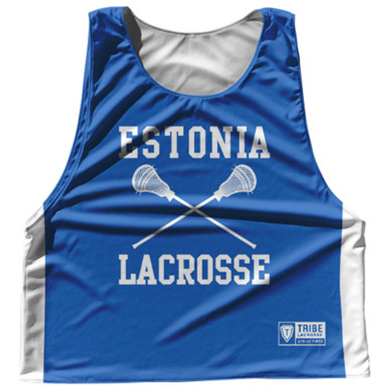 Estonia Country Nations Crossed Sticks Reversible Lacrosse Pinnie Made In USA - Blue & White