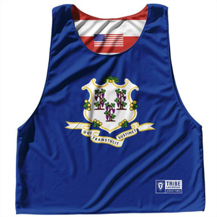 Connecticut State Flag and American Flag Reversible Lacrosse Pinnie Made In USA - Navy