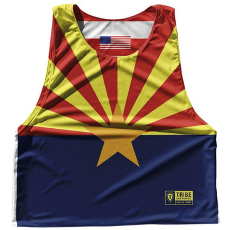 Arizona State Flag and American Flag Reversible Lacrosse Pinnie Made In USA - Blue & Yellow